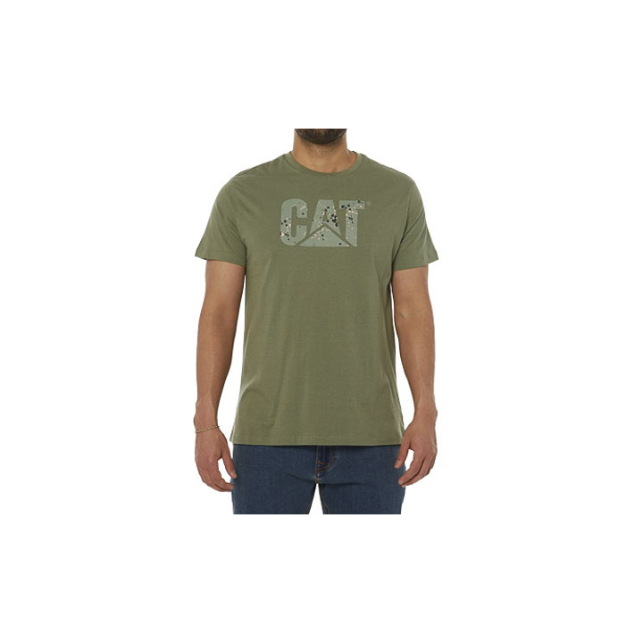 Caterpillar Earth Cat Fill - Mens T-Shirts - Green - NZ (596HBUYAN)